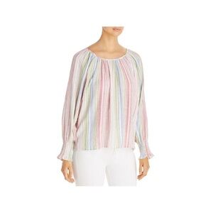 Tommy Bahama Green and Pink Striped Peasant Sleeves Blouse Sz M
